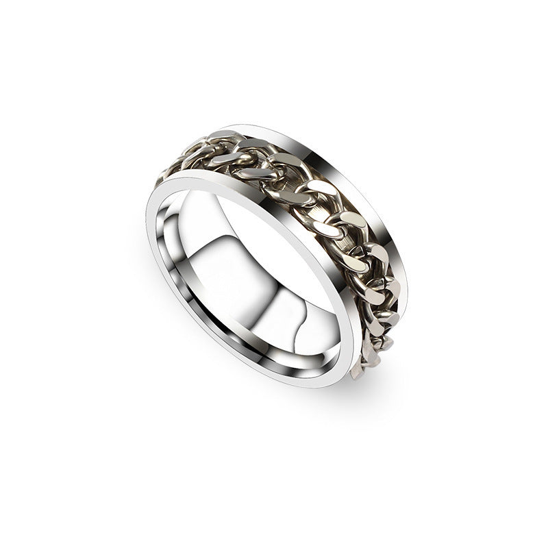 Handmade Titanium Steel Rotatable Ring With Geometric Ellipse Design For Daily Wear Blue Accessory For Daily Style