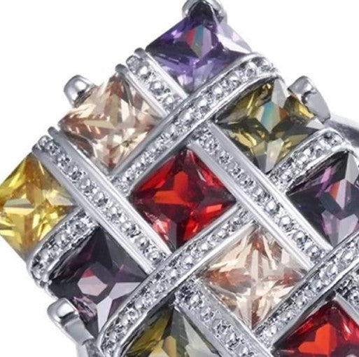 Women's Rings Brick Color Geometric Design Electroplated Alloy Inlaid Artificial Gems Jewelry Fashion Accessory