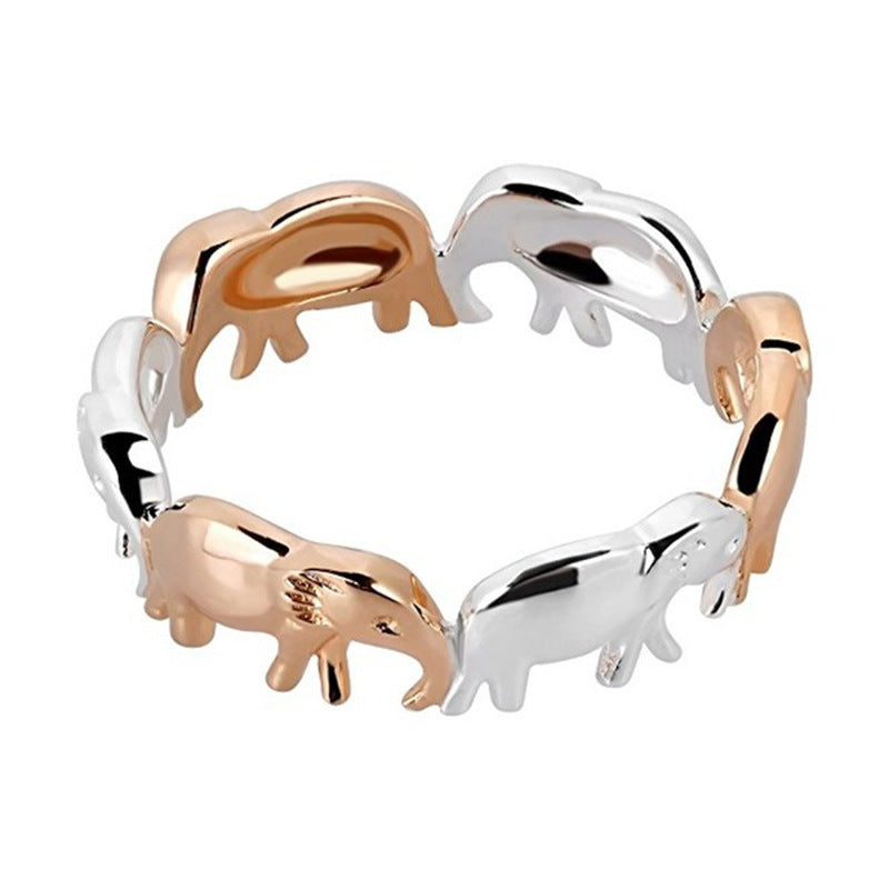 Two Tone Electroplated Elephant Ring With Geometric Zircon Inlay Jewelry For Women European Style Jewelry Ring