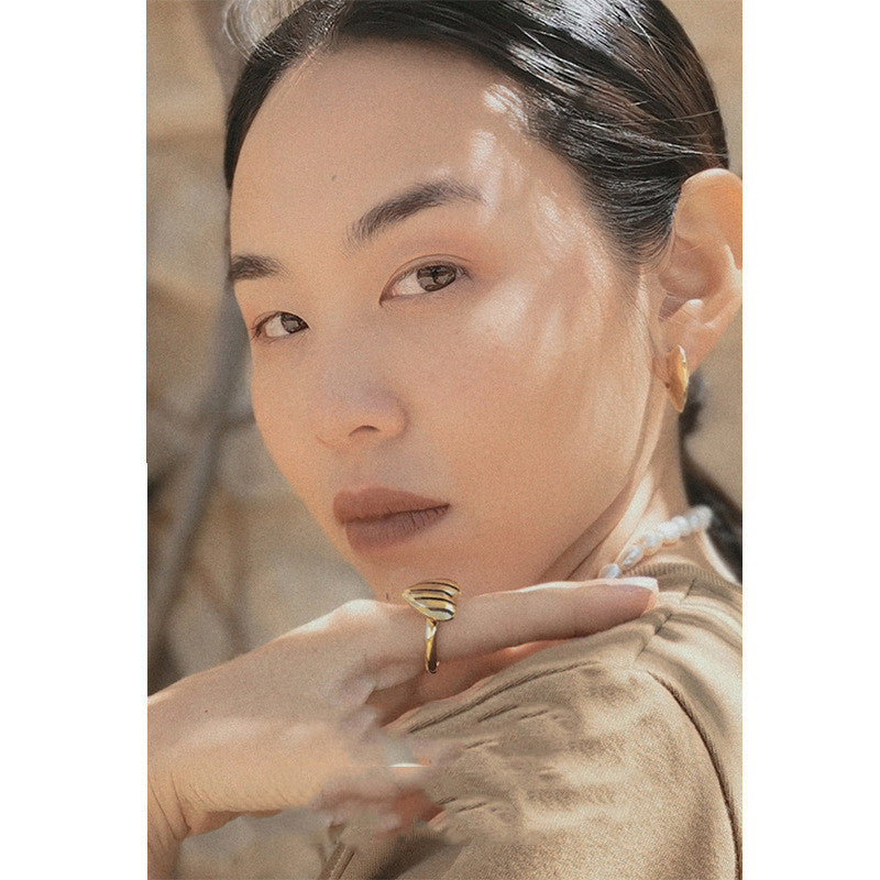 Women's Gold Heart Ring Electroplated Metal With Inlaid Gems And Semi Precious Stones With Gentle Shine Finish