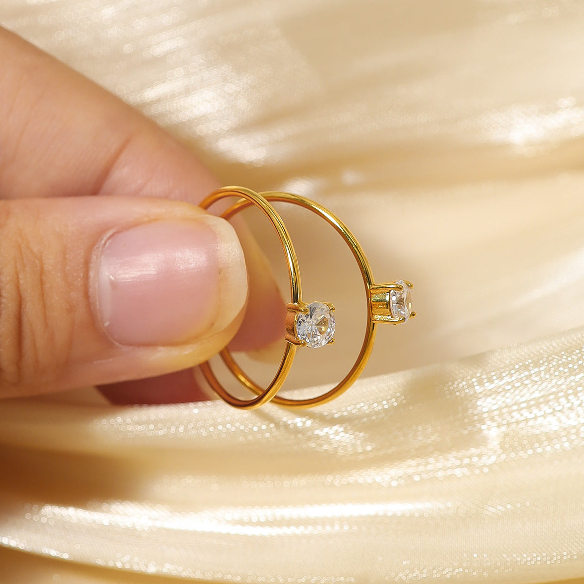 Ultra Fine Micro Inlaid Adjustable Ring Stainless Steel Plated 18K Gold For Women Jewelry Snowflake Ice Flower Style