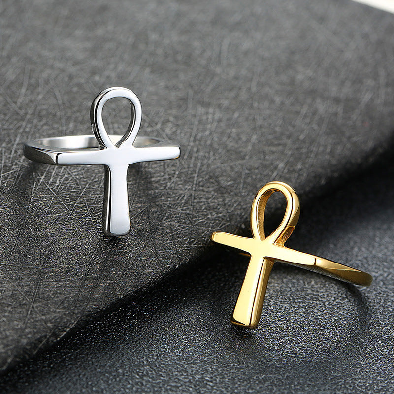 Goldtone Stainless Steel Cross Ring Mens European And American Style Decoration Electroplated Occasions RC-411G