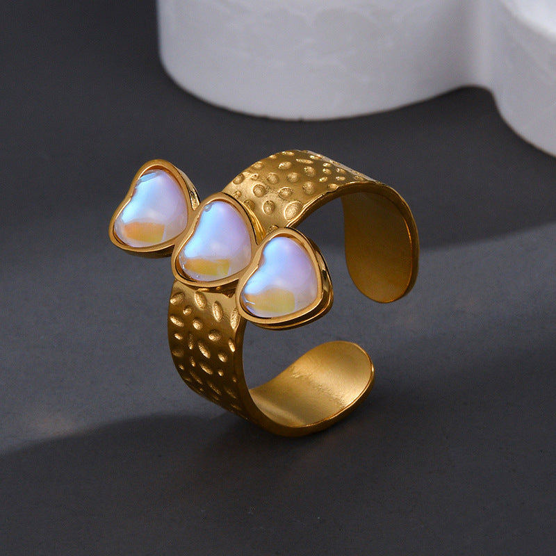 Women Stainless Steel Heart Open Ring Geometric Design Fashion Jewelry Gifts For Her Romantic Elegant Gorgeous