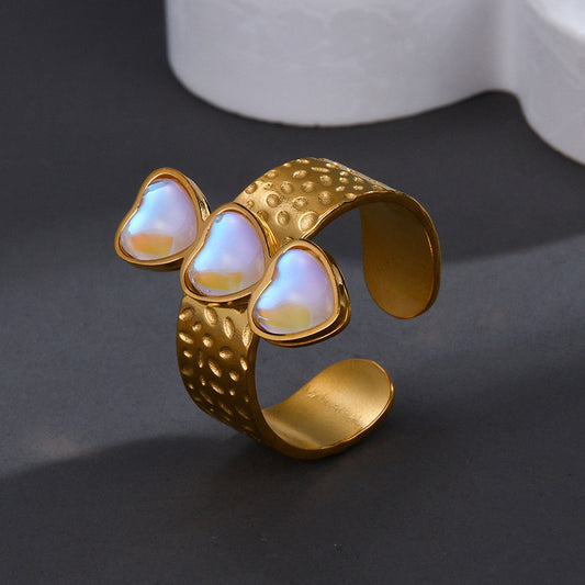 Women Stainless Steel Heart Open Ring Geometric Design Fashion Jewelry Gifts For Her Romantic Elegant Gorgeous