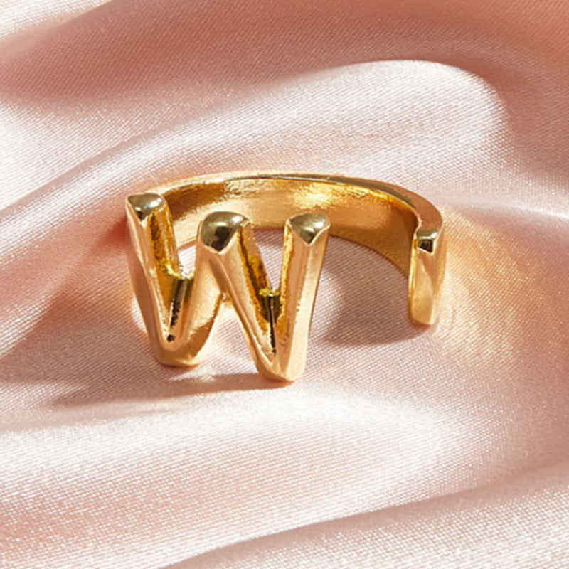 Gold Alloy Letter Ring For Women Initial Alphabet Ring Electroplated Simple Fashion Jewelry Gift For Daily Wear Style