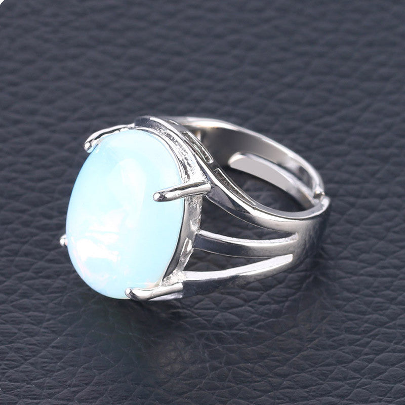 Women's Natural Stone Oval Ring Inlay Alloy Setting with Semiprecious Gemstones Jewelry Accessory Elegant Look