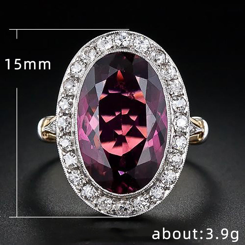 Two Tone Pomegranate Jacinth Ring Copper Zircon Inlaid Geometric Geometric Design Fashion Jewelry Gift For Her