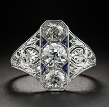 Copper Triangle Zircon Inlaid Ring With Three Stones Blue Topaz Style Jewelry Setting Copper Zircon Trio Shine