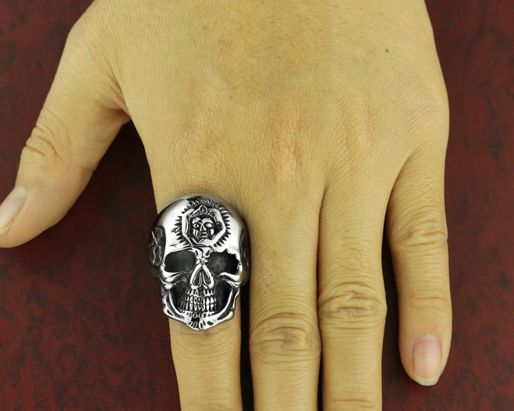 Mens Skull Ring Titanium Steel Silver Color Punk Ring Personality Biker Ring Cool Fashion Jewelry Gift for Him