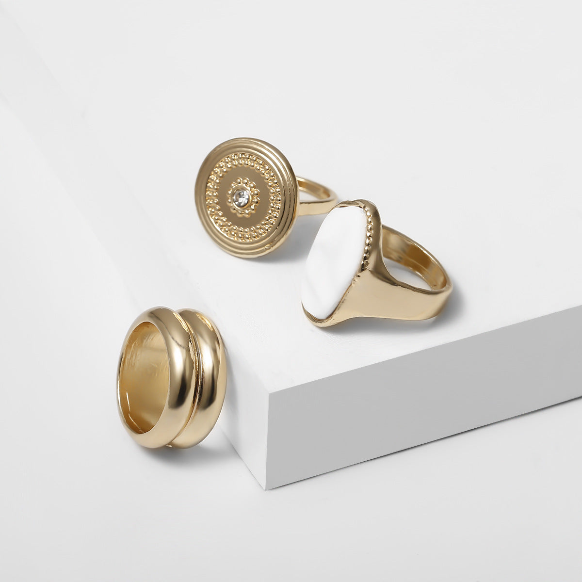 Vintage Ethnic Wind Geometric Ring With Alloy Mosaic Inlay