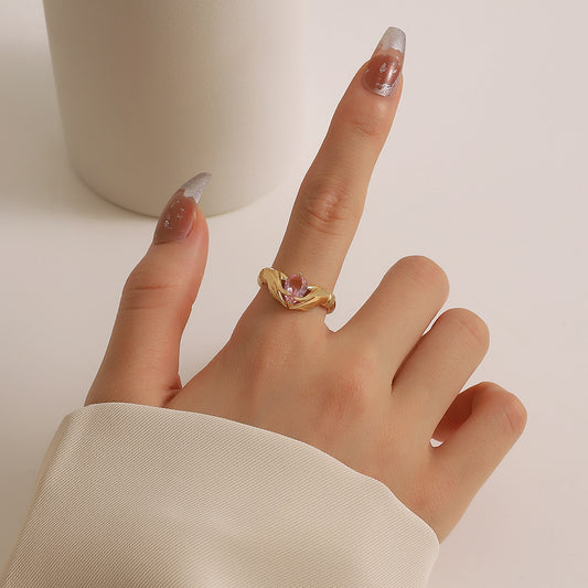 Heart Ring Set Copper Zirconia Two Piece Elegant Design For Daily Wear Jewelry Gift Luxury Glow Everyday Style