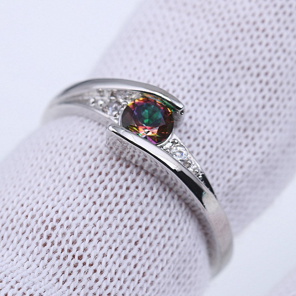 Womens Fashion Ring With Original Silver Inlay And Colorful Crystal Accents New Design Ring For Women European