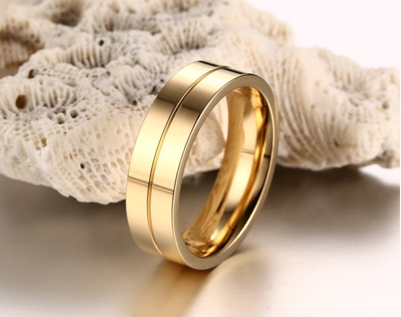 Titanium Steel Couple Ring Electroplated Gold Diamond