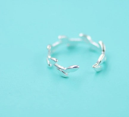Adjustable Olive Leaf Ring Copper Silver Plated For Women