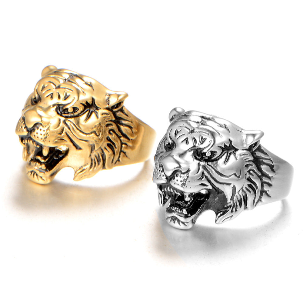 Metal Tiger Head Ring Electroplated For Men And Women Unisex Fashion Accessory With Bold Animal Motif Statement
