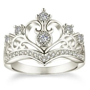 Ladies Crown Ring With White Diamond Accents Platinum And Rose Gold Plating Fashion Jewelry Sparkling Gift For Her