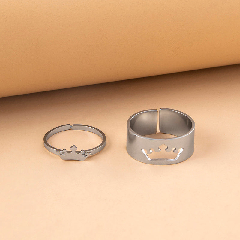 Stainless Steel Crown Puzzle Couple Ring Set For Women Men Lovers Romantic Trendy Silver Gold For Lovers Gifts