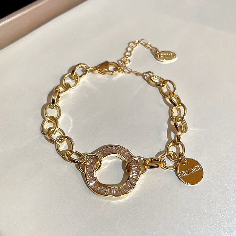 Womens Circle Bracelet Irregular Metal Wind Design Zircon