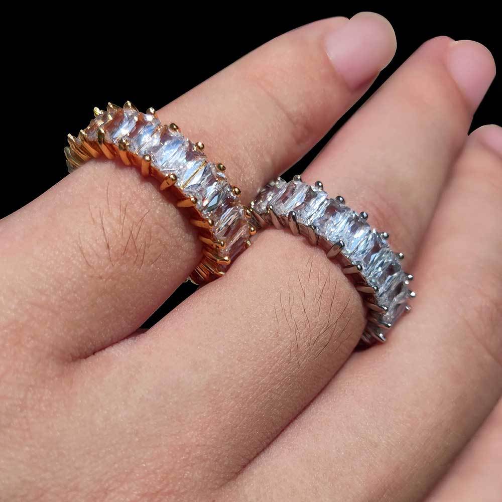 Unisex Copper Ring With Cubic Zirconia Inlay Gold Plated Hip Hop Style Jewelry For Men And Women Single Row XL