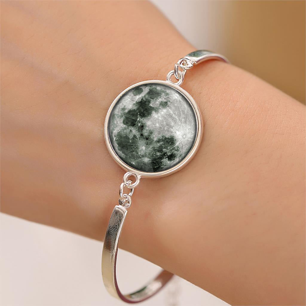 Unisex Galaxy Moon Time Gemstone Bracelet Silver Plated Alloy Bracelet With Glass Inlay Celestial Jewelry Gift