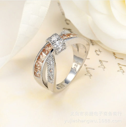 Womens Cross Ring Zircon Inlaid Copper Jewelry Electroplated White Gold Plated Fashion Statement Gift For Her