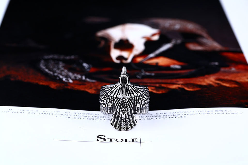 Mens Eagle Ring Titanium Steel Plated Bold Fashion Jewelry Durable Statement Band Unique Design Versatile Accessory