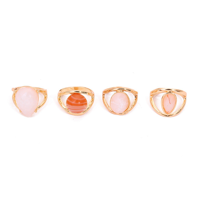Geometric Striped Resin Ring Set For Women Round Water Drop Egg Shaped Durable Fashionable Statement Rings Now