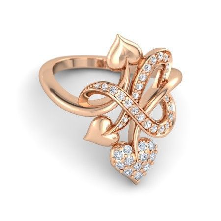 Womens Geometric Openwork Ring Peach Heart Design Rose Gold Alloy Ring With Artificial Gemstones Fashion Jewelry Gift