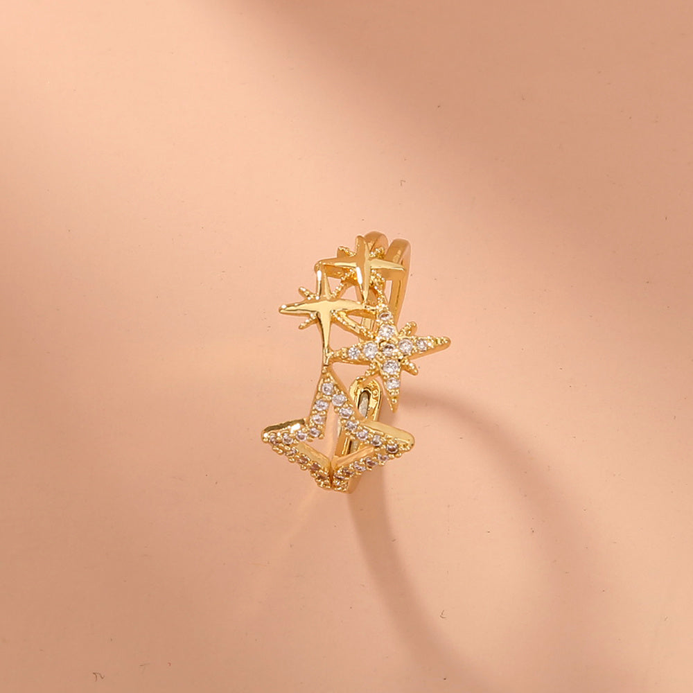 Pentagram Ring Star Studded Adjustable Copper Zircon Electroplated Finish European American Delicate Jewelry Trendy