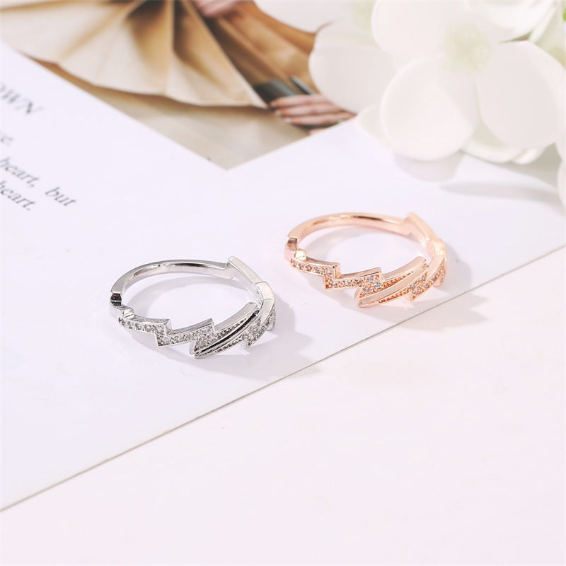 Womens Fashion Ring Irregular Geometry Design with Zircon Inlaid Artificial Gemstones Electroplated Copper Ring Jewelry
