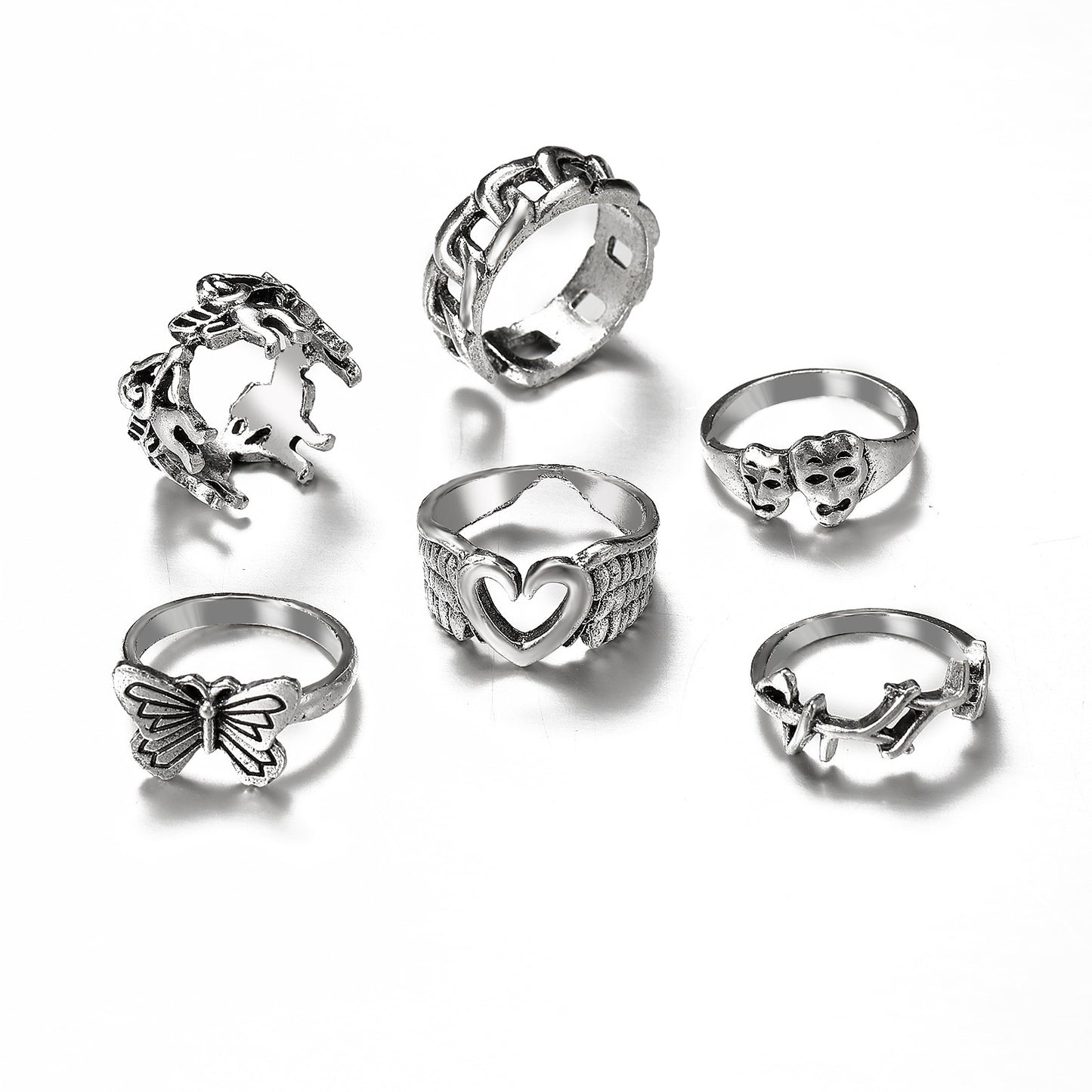 Alloy Rings Set Retro Love Butterfly Rings European Style Simple Rings for Birthday Wedding Travel Souvenir Keepsake