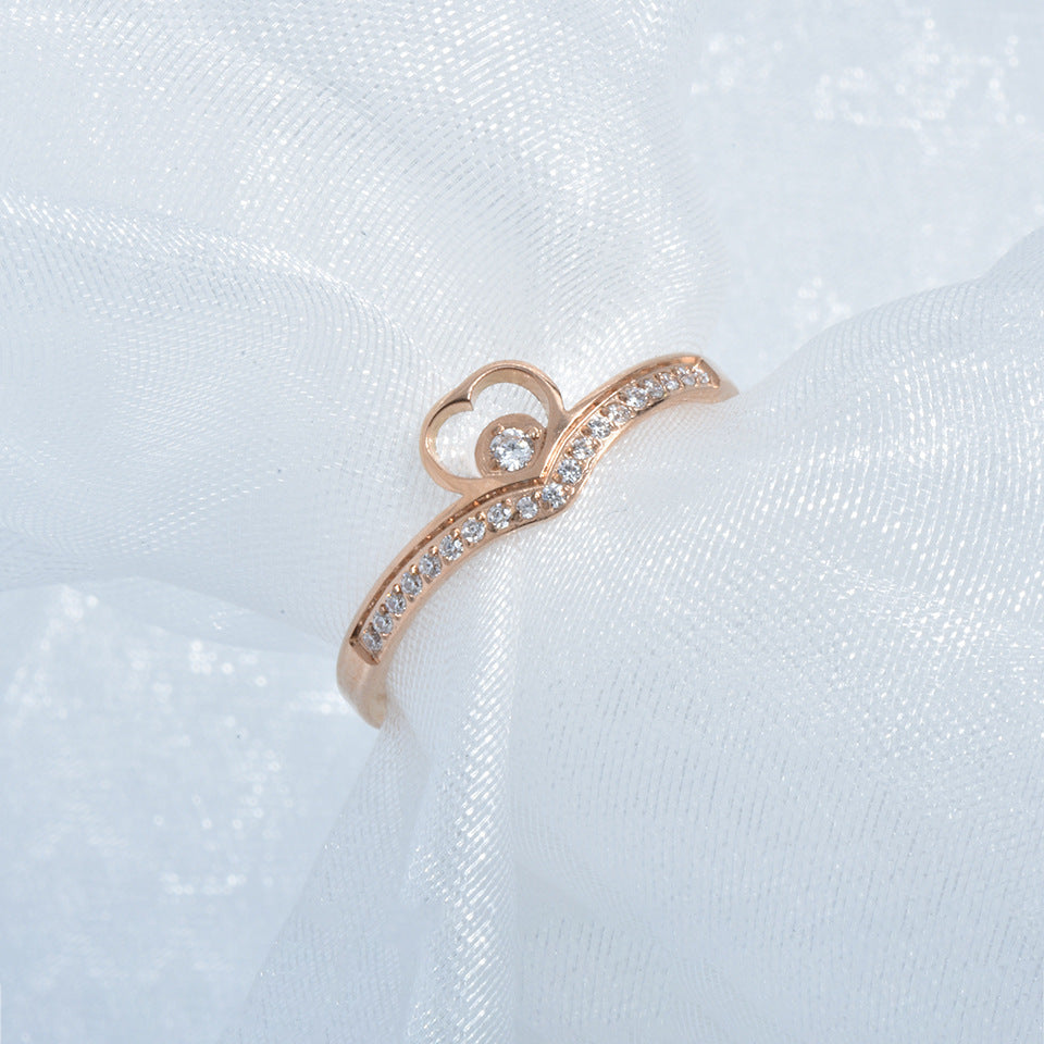 Simple Titanium Rose Gold Openwork Heart Set Diamond Ring