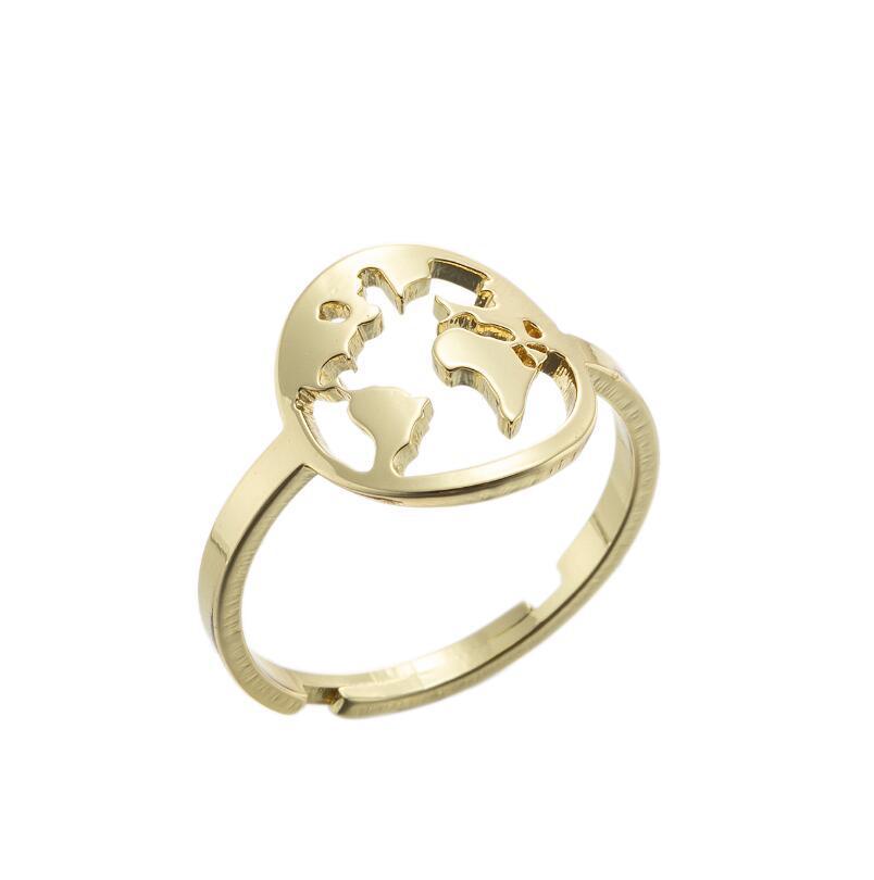 Stainless Steel Adjustable Ring Hollow Geometric Flower Design With Fruit Motif For Women Fashion Jewelry European Style