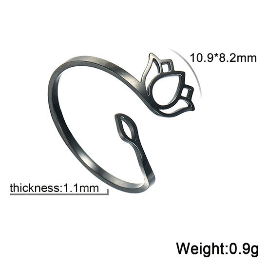 Lotus Flower Ring Adjustable Stainless Steel Vintage Inspired Jewelry For Her Gift Idea Elegant Everyday Style