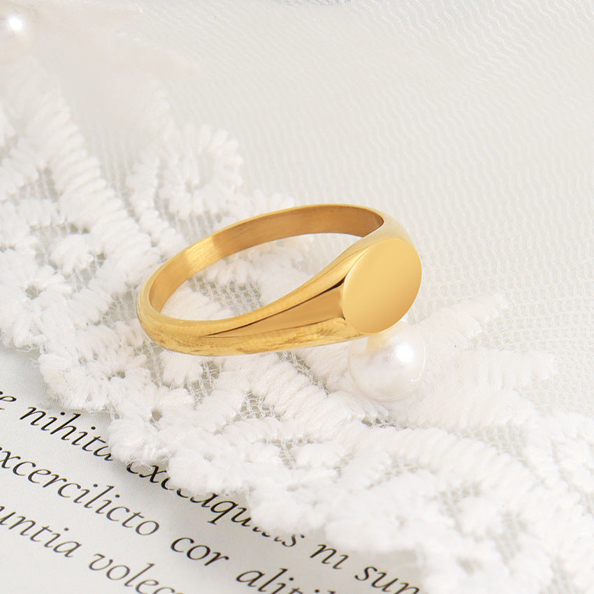 Oval Polished Stainless Steel Ring With Plain Band