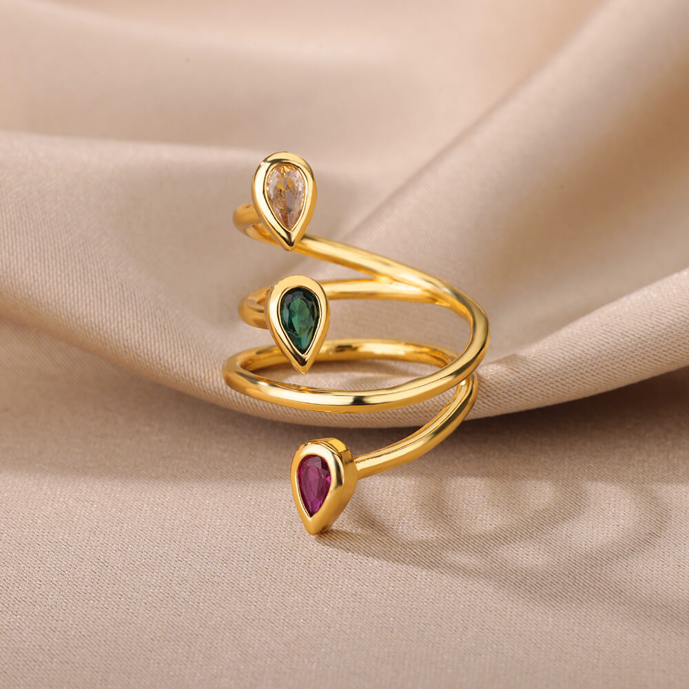 Geometric Zircon Ring In Gold Tone Stainless Steel Adjustable Opening Band For Everyday Wear Jewelry Gift Pack
