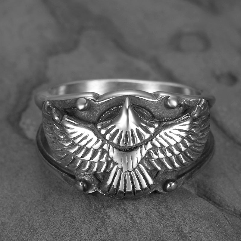 Retro Flying Eagle Stainless Steel Wing Ring Unisex Jewelry Polished Metal Band With Wings Sizes 7 8 9 10 11 12 13