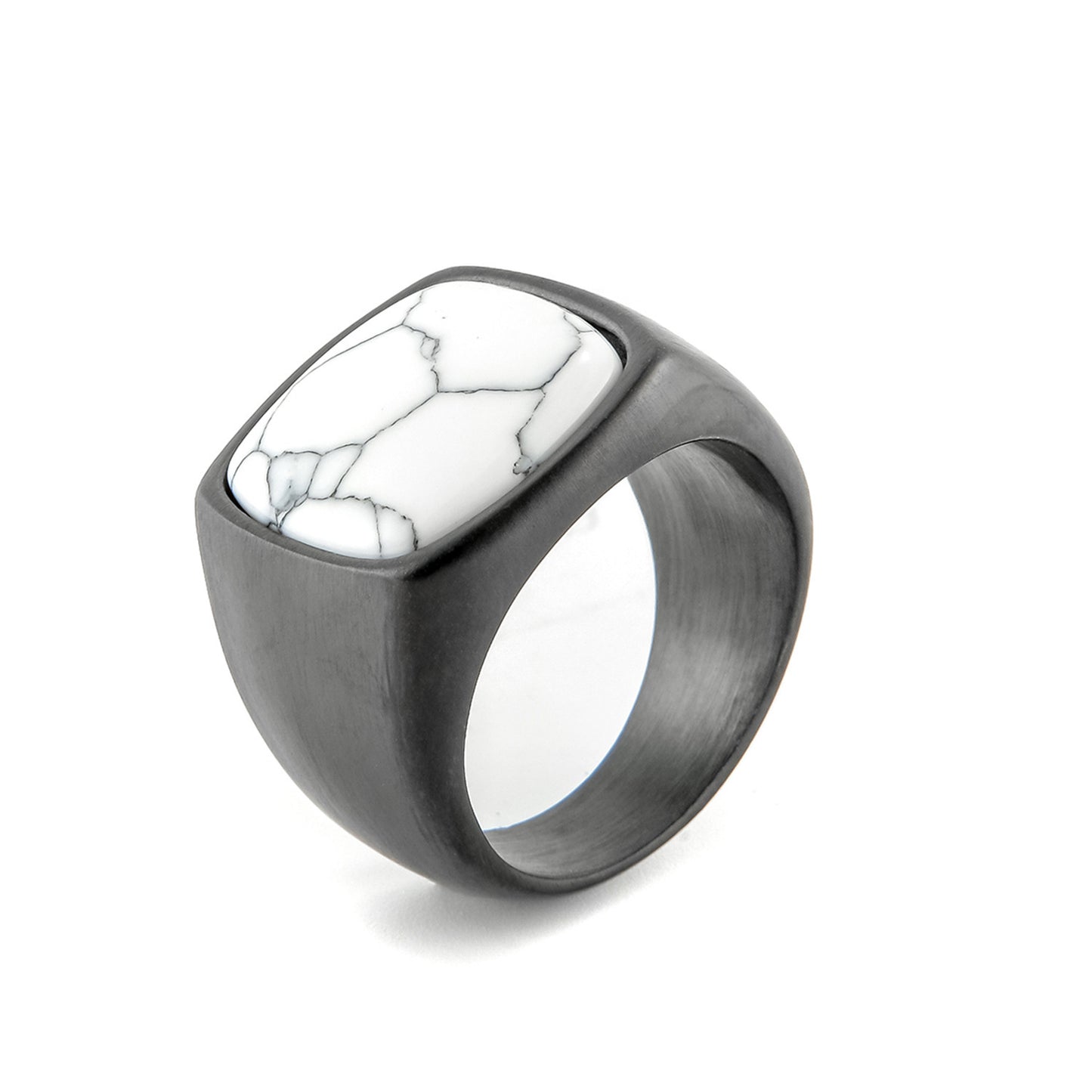 Mens Stainless Steel Ring Black Agate Geometric Design European American Casting Ring Gift For Trade Fairs Now