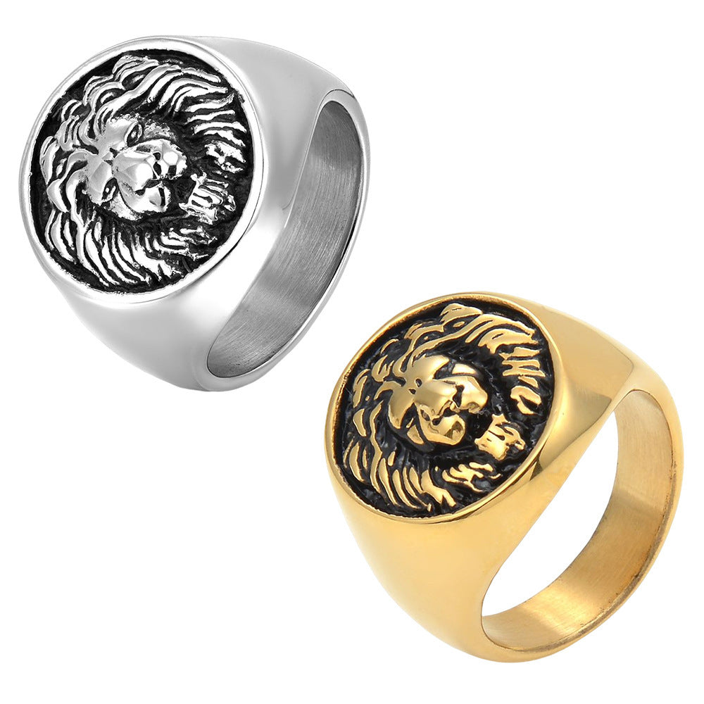 Men's Lion Head Ring Stainless Steel Polished Animal Zodiac Ring Fashion Ring for Men Lion Ring Steel Ring Gold Ring Retro Ring