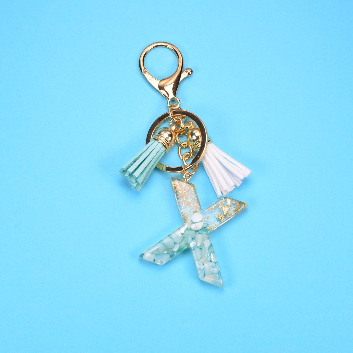 Resin Letter Keychain With Gold Foil Tassel And Alphabet Initial Keyrings For Purses Bags Backpacks Decoration