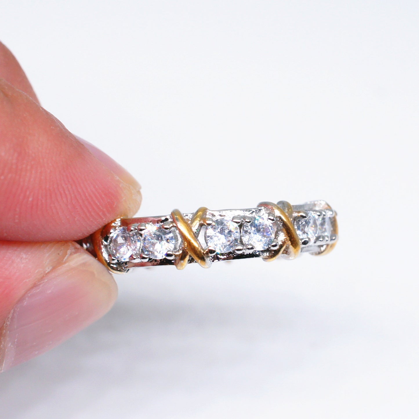 Gold Plated Zircon Ring With Geometric Inlay For Women