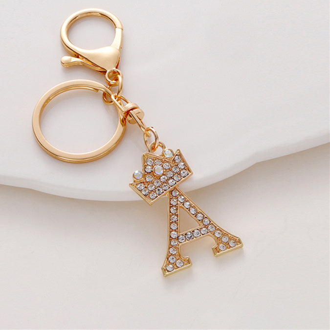 Alphabet A To Z Keychain With Diamond Accents Zinc Alloy Metal Letter Charm For Bag And Keys Daily Use Pendant