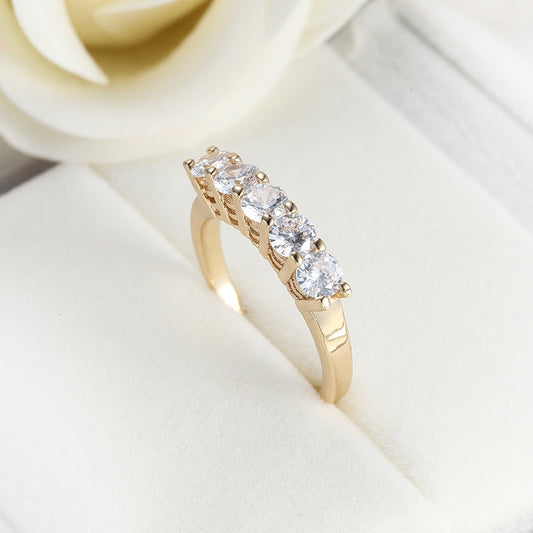 Gold Plated Geometric Copper Ring Inlaid Zircon For Women