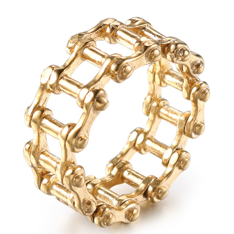 Mens Ring Titanium Steel Chain Band Engagement Ring Jewelry Ring Width 11MM For Men Fashion Jewelry Black Gold