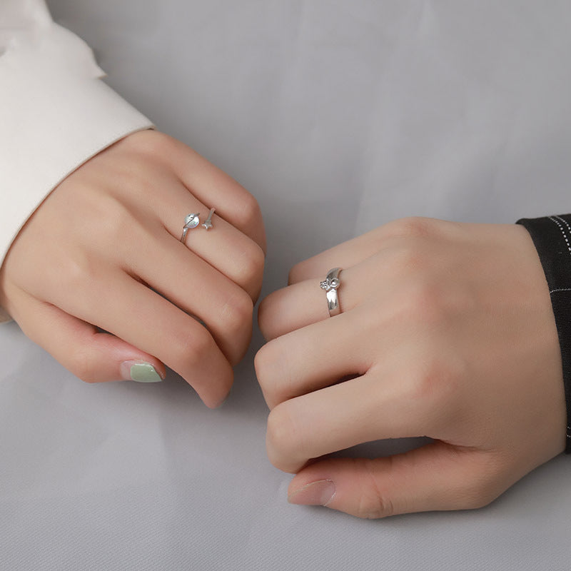 Matching Couple Rings Silver Plated Copper Jewelry Geometry Promise Rings For Him And Her Fashion Accessory Set