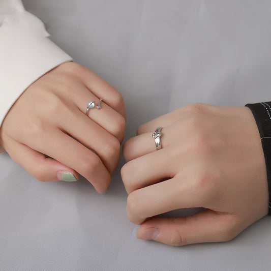 Matching Couple Rings Silver Plated Copper Jewelry Geometry Promise Rings For Him And Her Fashion Accessory Set