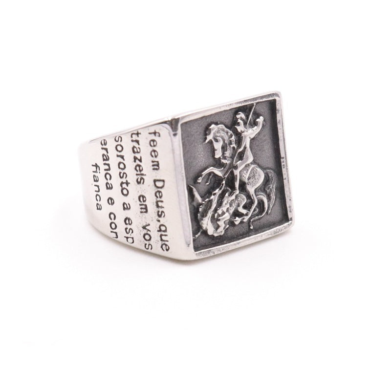 Men's And Women's Titanium Steel Personality Retro Knight Ring