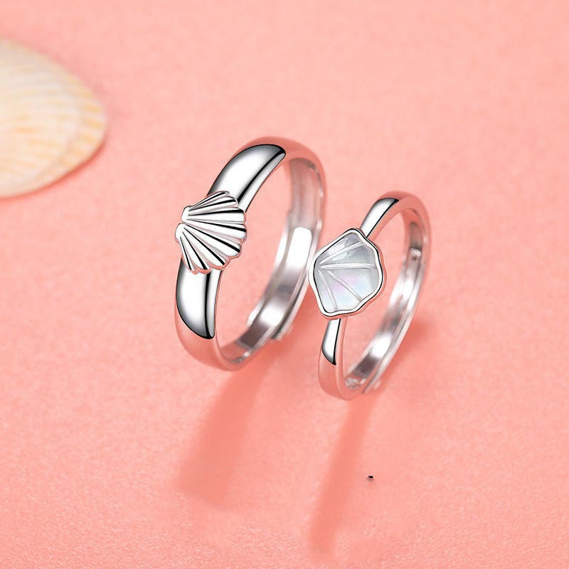 Couple Sterling Silver Shell Rings Set For Him And Her Matching Promise Anniversary Jewelry Elegant Craftsmanship