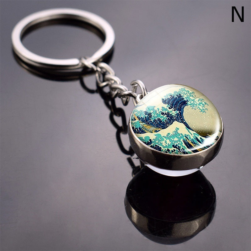 Double Sided Glass Ball Key Ring With Turtle Charm Time Gem