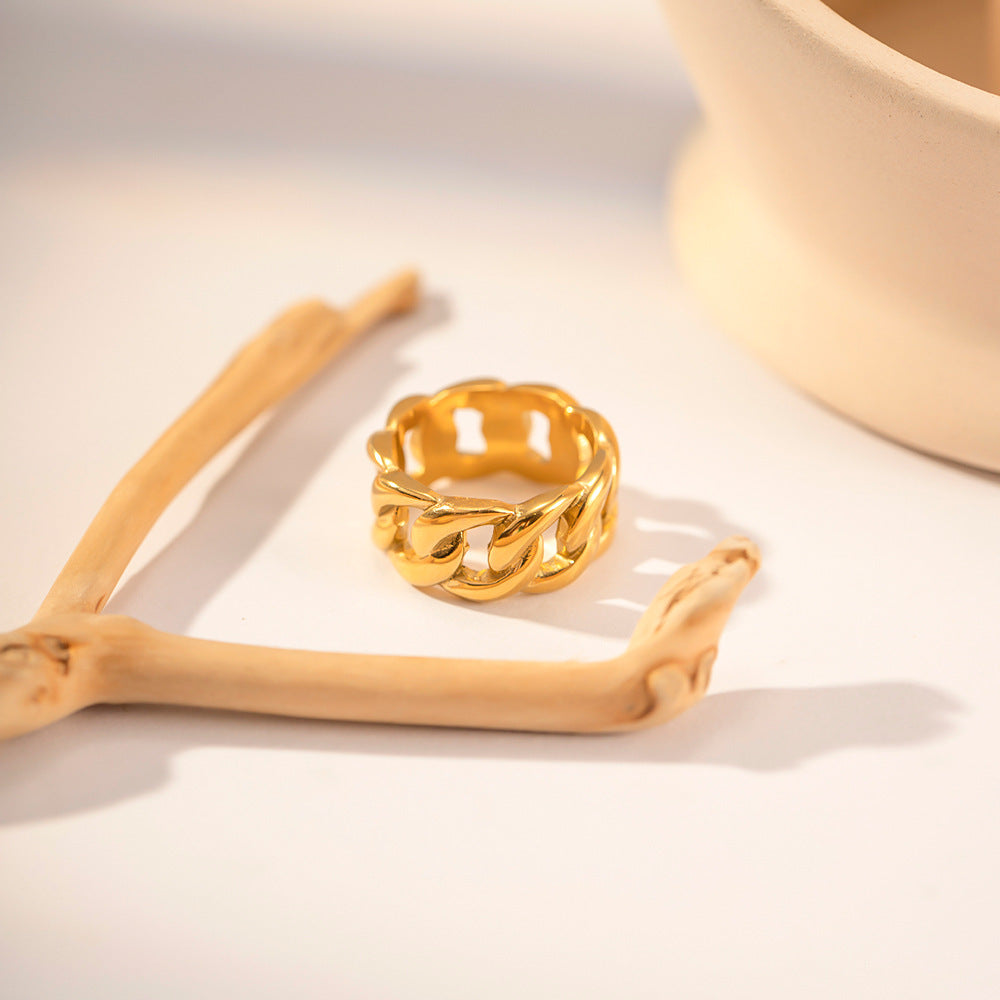 Womens Hollow Chain Circle Electroplated Geometric Titanium Steel Ring Retro Finger Rings Fashion Jewelry Gift